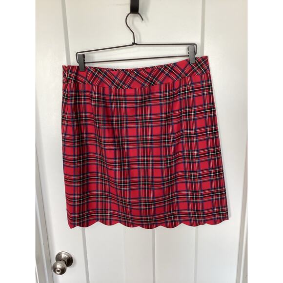 Talbots size 12 tartan scalloped plaid skirt holiday Christmas red wool blend - Picture 6 of 10